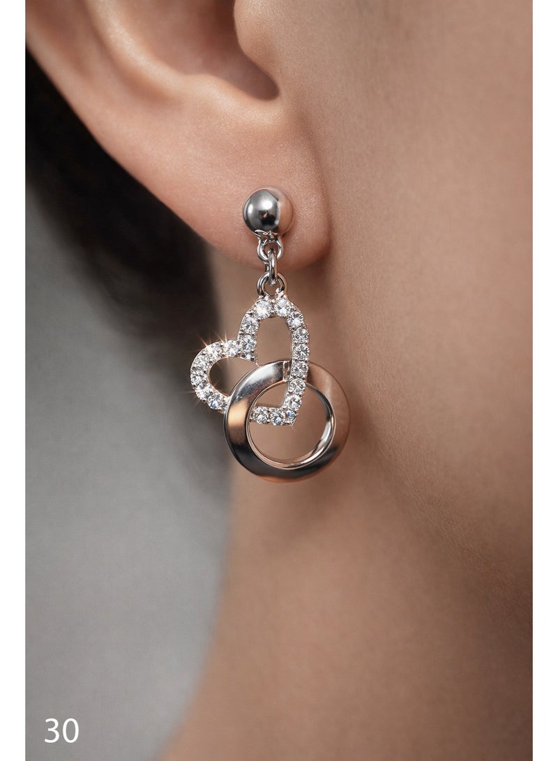 3Diamonds Platinum & Rhodium Plated Heart Drop Earrings for Women | Zircon Stones, Anti-Tarnish - Image 3